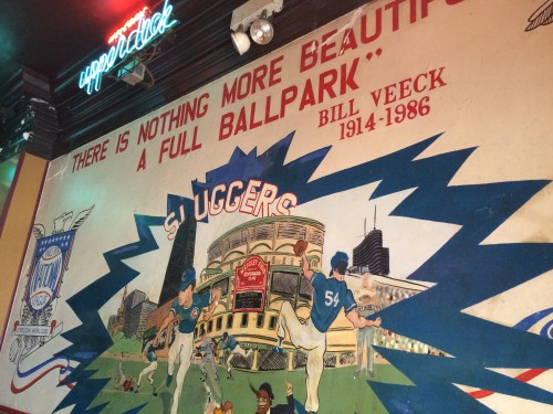 A Wrigley Field mural welcomes those who enter Slugger's bar on Clark St. (Megan Deppen / The DePaulia)