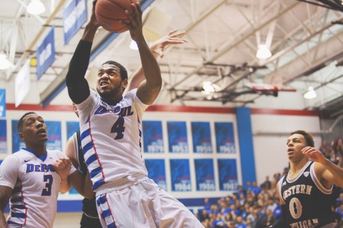 Senior Myke Henry made 16 points during DePaul men's basketball's home opener against Western Michigan. (Olivia Jepsen / The DePaulia)