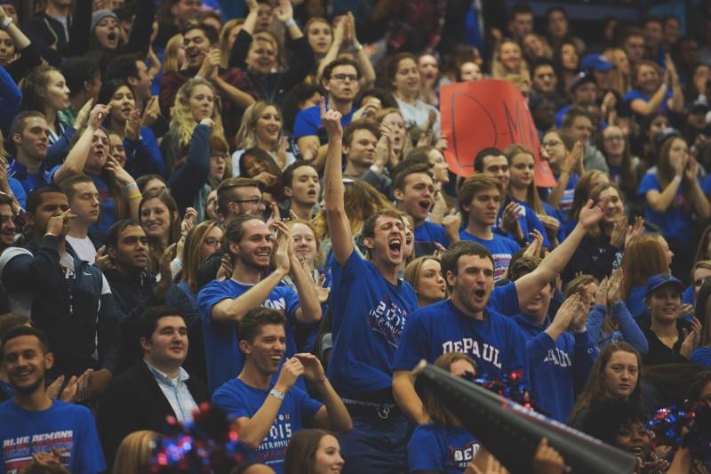 Fans cheer on the men's basketball team during their season opener Saturday. (Olivia Jepson / The DePaulia)