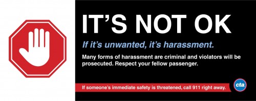 A new ad campaign on the CTA urges riders to call 911 if they witness harassment. (Photo courtesy of CHICAGO TRANSIT AUTHORITY)