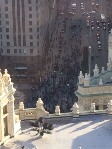 Protesters blocked traffic moving north on Michigan Avenue Wednesday afternoon and after sitting at Michigan Avenue and Wacker Drive, continued to cross the bridge to protest. 