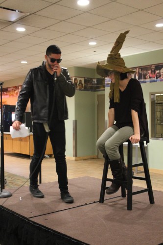 Junior Josue Ortiz acted as the personification of the Sorting Hat at DePaul Activities Board's event Thursday. (Maddy Crozier / The DePaulia)