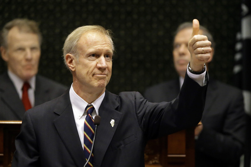 Illinois Gov. Bruce Rauner delivers his State of the State address to a joint session of the General Assembly in the House chambers at the State Capitol on Wednesday, Jan. 27, 2016, in Springfield, Ill. (AP Photo/Seth Perlman)
