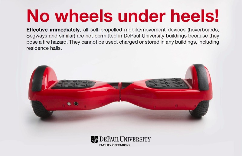 The university banned hoverboards from all buildings last week. (Photo courtesy of DEPAUL UNIVERSITY)
