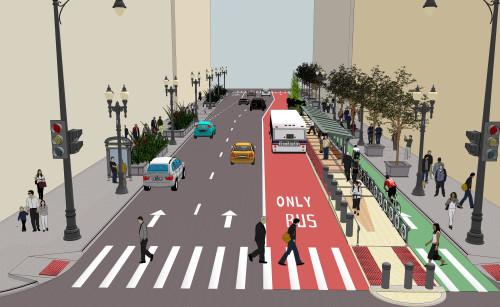 A rendering of Loop link lanes on Washington St. (Photo courtesy of CDOT)