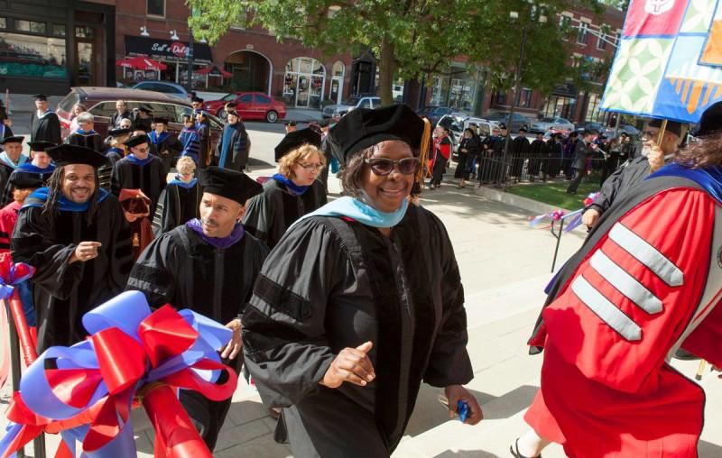 Faculty members enter St. Vincent de Paul Church during convocation. Certain tenured faculty will have the opportunity to participate in phased retirement. (Jeff Carrion / DePaul University)