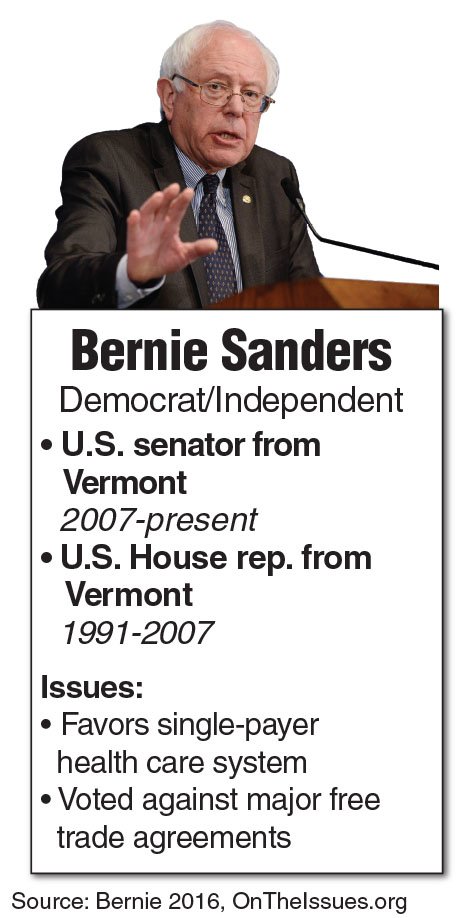 Bio box of presidential candidate Bernie Sanders. Tribune News Service 2015