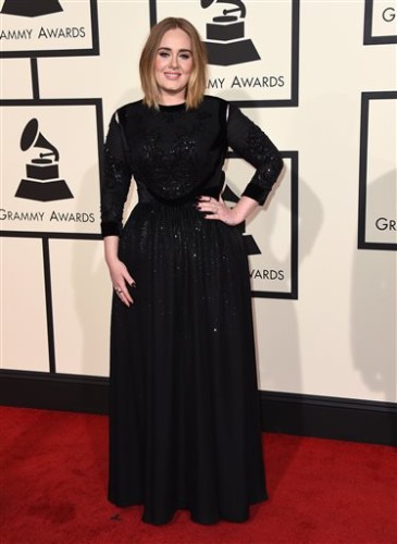 Adele arrives at the 58th annual Grammy Awards at the Staples Center on Monday, Feb. 15, 2016, in Los Angeles. (Photo by Jordan Strauss/Invision/AP)