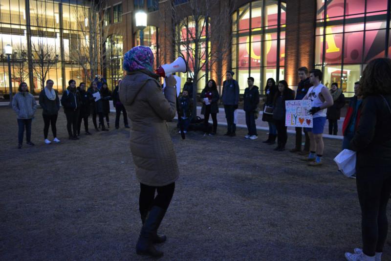 About 40 to 50 Loyola students rally in support of Kesha Friday. Kesha has been in a legal battle against her producer, who she says sexually assaulted her. She was scheduled to perform at the university Friday before cancelling earlier this week. (Erin Yarnall / The DePaulia)