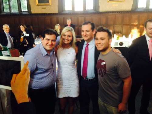 Been (second from left) and other DePaul students pose with Sen. Ted Cruz (R - Texas) at a 43rd Ward Republicans fundraiser in October 2014. Been is supporting Trump this election. (Photo courtesy of MARK WEYERMULLER)