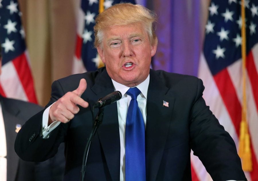 Republican presidential candidate Donald Trump speaks on Super Tuesday primary election night at the White and Gold Ballroom at The Mar-A-Lago Club in Palm Beach, Fla., Tuesday, March 1, 2016. (AP Photo/Andrew Harnik)