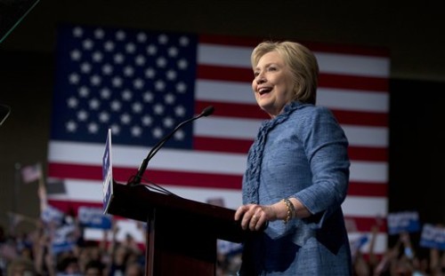 Democratic presidential candidate Hillary Clinton speaks during an election night event at the Palm Beach County Convention Center in West Palm Beach, Fla., Tuesday, March 15, 2016. (AP Photo/Carolyn Kaster)