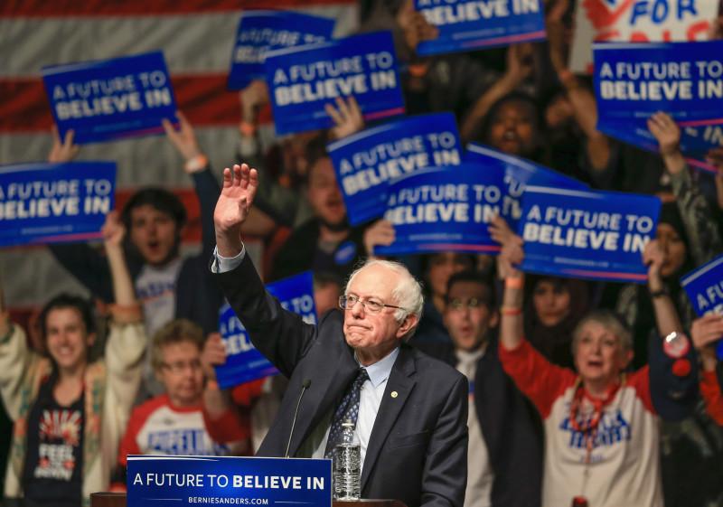 Democratic presidential candidate, Sen. Bernie Sanders, I-Vt. waves to the audience at the conclusion of an election rally in Lincoln, Neb., Thursday, March 3, 2016. Nebraska's Democratic caucus takes place on Saturday. (AP Photo/Nati Harnik)