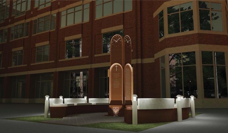 The Vincentian monument on DePaul's Lincoln Park Campus will stand at 11-feet-high and include a four-sided clock feature. Construction will be complete in June. (Graphic courtesy of Vasilko Architects & Associates)