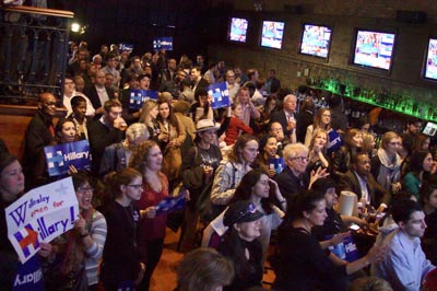 Clinton supporters gathered at the Old Crow Steakhouse in Chicago to watch election results. (Megan Deppen / The DePaulia)