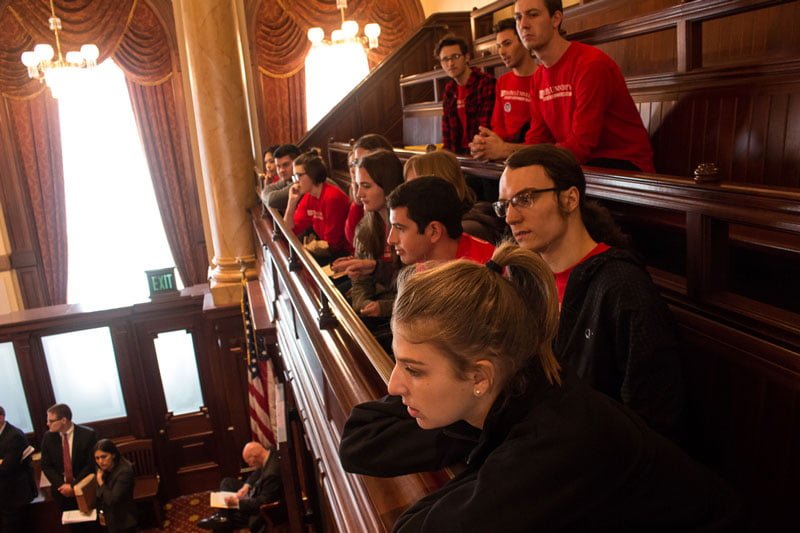 DePaul students and SGA representatives lobbied in Springfield and delivered postcards to state representatives. (Jesus Montero / The DePaulia)