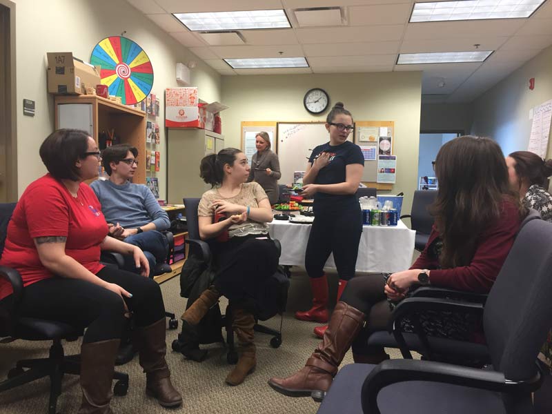 Students gathered in the Office of Health Promotion and Wellness on Friday to formally meet Hannah Retskin, the new sexual and relationship violence specialist. (Rachel Hinton / The DePaulia)