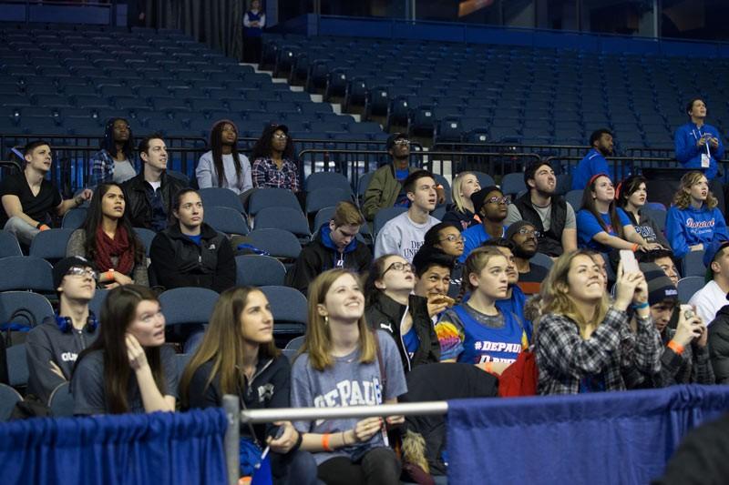 The DePaul student section at Allstate Arena in a March game against St. John's. (Josh Leff / The DePaulia)