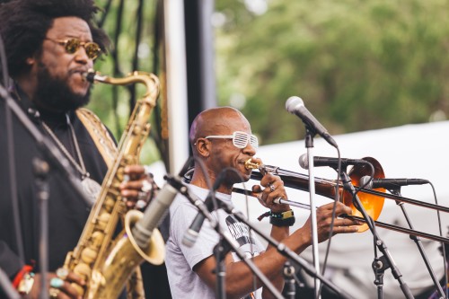 Kamasi Washington and his band brought Jazz to Pitchfork during their Sunday afternoon performance. (Josh Leff | The DePaulia)