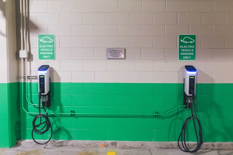 Electric car charging ports are located on the first-floor of the Clifton parking garage. (Josh Leff/The DePaulia)