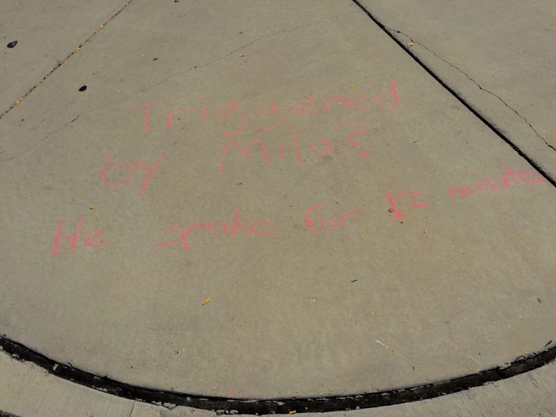 Early this morning, college Republicans wrote messages criticizing the university on free speech. (Brenden Moore / The DePaulia)