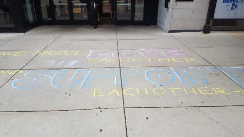 Reaffirmation messages were seen around the Lincoln Park campus. Jackson Dambeck/The DePaulia