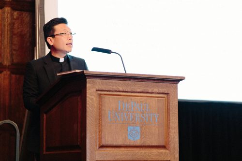 Father Simon Kim, assistant professor at Holy Cross College in New Orleans, visited DePaul to address the ongoing racism in the Catholic Church. (Garrett Duncan/The DePaulia)