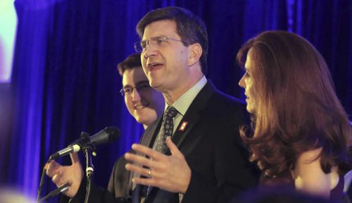 10th Congressional District candidate Brad Schneider appears at an election night event on Tuesday, Nov. 8, 2016 in Northbrook, Ill.  (Gilbert R. Boucher II/Daily Herald via AP)