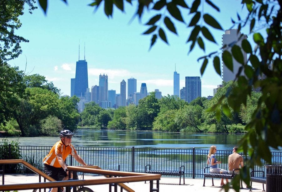 The skyline of Chicago is seen from the North Pond restaurant in Lincoln Park. The restaurant, as well as others in the city, contributed to Time Out scoring Chicago as the best city in the world. (Curt Brown | MCT)