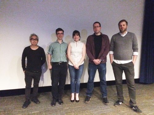 (Left to right) Shiro Akiyoshi, Tobias Frere-Jones, Heather Quinn, Nate Matteson and Lee Zelenak pose after DePaul’s Visiting Designer Series.  (Kaitlyn Roberts / The DePaulia)