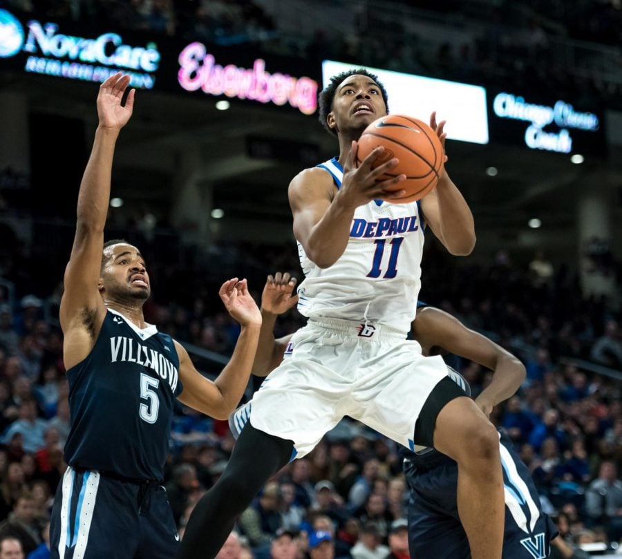 Eli Cain drives to the basket against Villanova. 
(Konrad Markowski / The DePaulia)