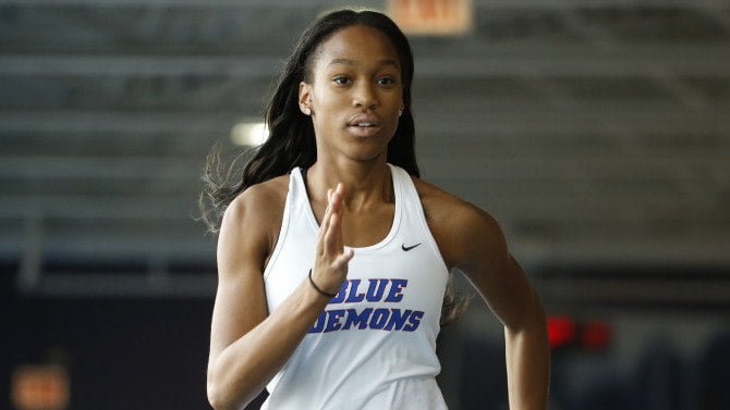DePaul junior hurdler Alexia Brooks set a record two weeks ago — then she broke her own record a week later. 
(Photo courtesy of DePaul Athletics)