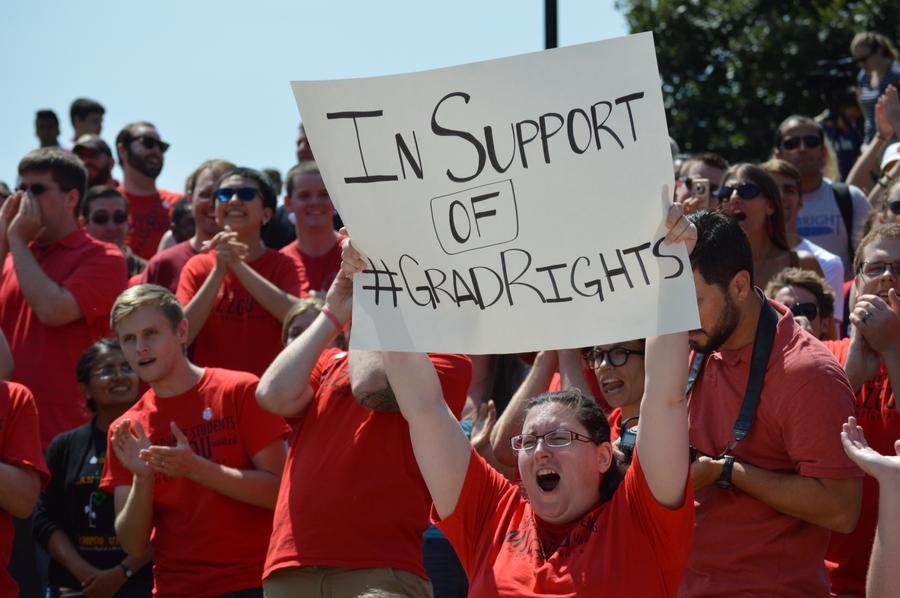 Graduate students at the University of Missouri during a 2015 protest where students supported the unionization route. (Photo courtesy of The Maneater)