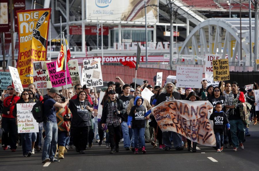 Protestors gather in Santa Clara, Calif., on Nov. 23, 2014 protesting the use of Redskins as the mascot of the Washington, D.C., football team.

Karl Mondon | Bay Area News Group