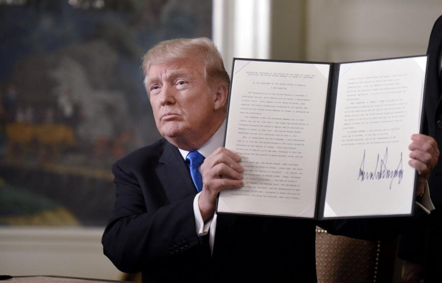 President+Donald+Trump+recognized+Jerusalem+as+the+capital+of+Israel+on+Dec.+6%2C+2017+with+Vice+President+Mike+Pence+standing+behind+him.+%28Photo+courtesy+of+Tribune+News+Service%29