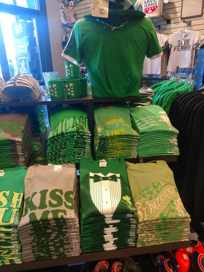 A selection of themed t-shirts in the store My Chicago! in honor of St. Patricks Day. (Brenden Welper | The DePaulia)