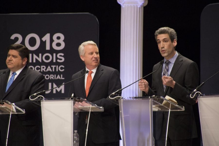 Billionaire and front-runner candidate for governor JB Pritzker (left), is closely followed by Chris Kennedy (middle) and State Senator Daniel Biss (right). Personal attacks have been a big part of the race.
