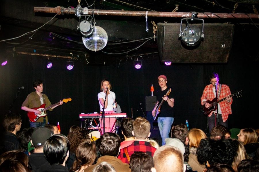 The five-piece band Varsity on stage during their show at Empty Bottle on Friday April 20. Their setlist for the performance showcased an organic spin on indie rock pop.
(Alicia Maciel | The DePaulia)