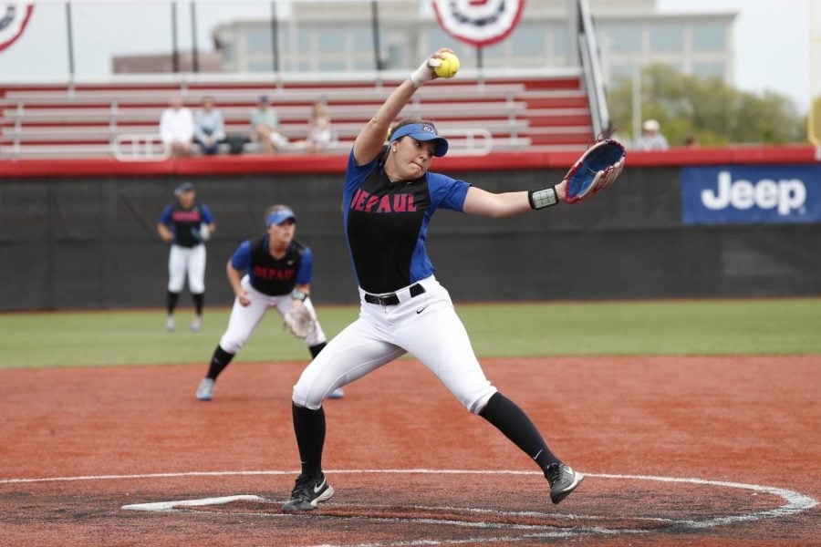 Sophomore pitcher Missy Zoch tossed all 10 innings in DePauls extra-innings loss to St. Johns Sunday.
(Steve Woltmann | DePaul Athletics)