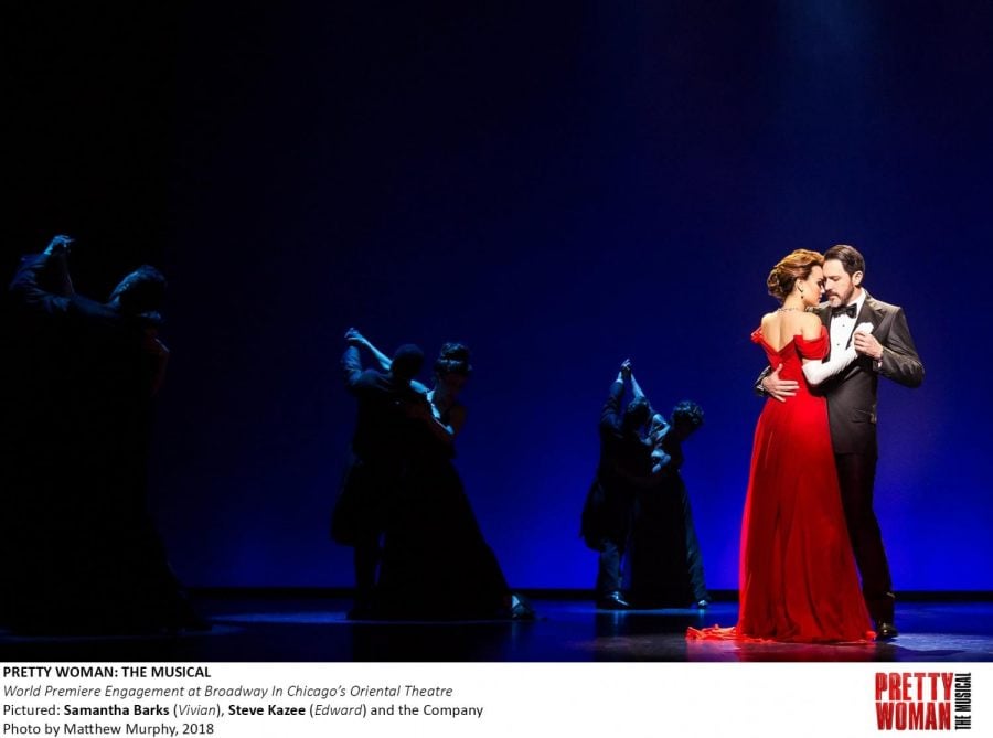 Samantha Banks (Vivian) and Steven Kazee (Edward) on stage in Pretty Woman: The Musical, the world premiere Broadway adaption of the beloved film Pretty Woman.
(Photo courtesy of Matthew Murphy)
