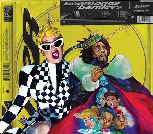Cardi B, J. Cole and Post Malone all released new, very different, albums in April. 
(Graphics by Victoria Williamson | The DePaulia)