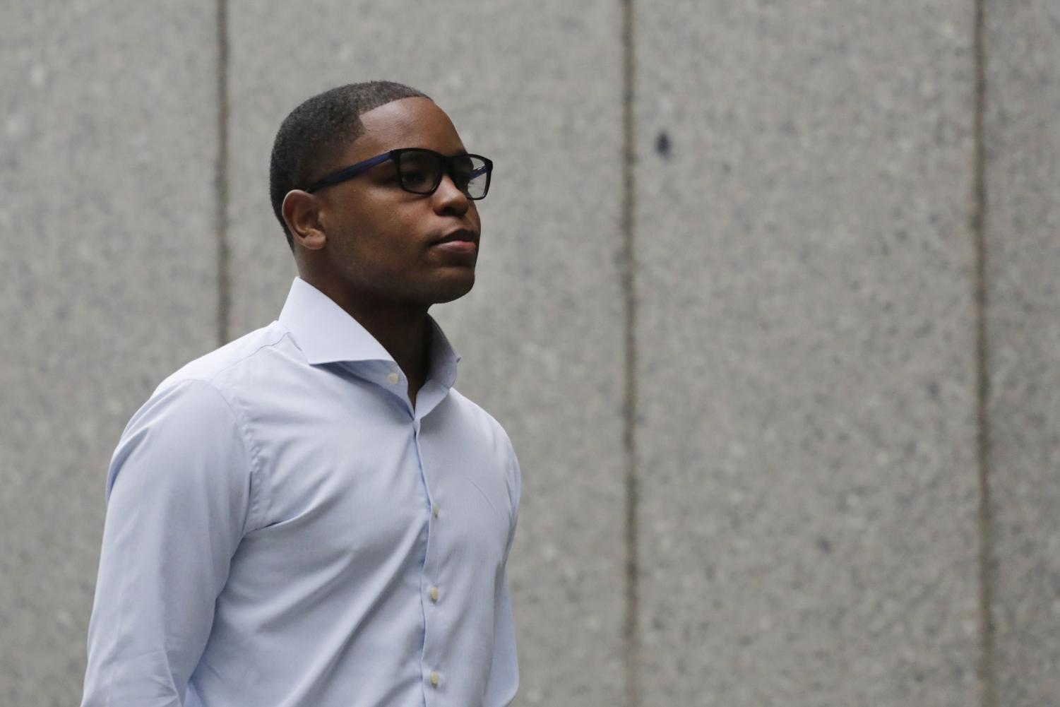 Former sports agent Christian Dawkins walks into the courthouse on Wednesday afternoon.
Associated Press | Mark Lennihan