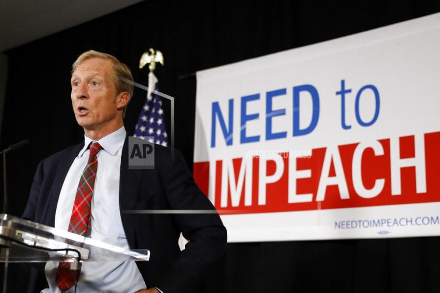 Billionaire investor and Democratic activist Tom Steyer speaks during a news conference where he announced his decision not to seek the 2020 Democratic presidential nomination, Wednesday, Jan. 9, 2019, at the Statehouse in Des Moines, Iowa. (AP Photo/Charlie Neibergall)