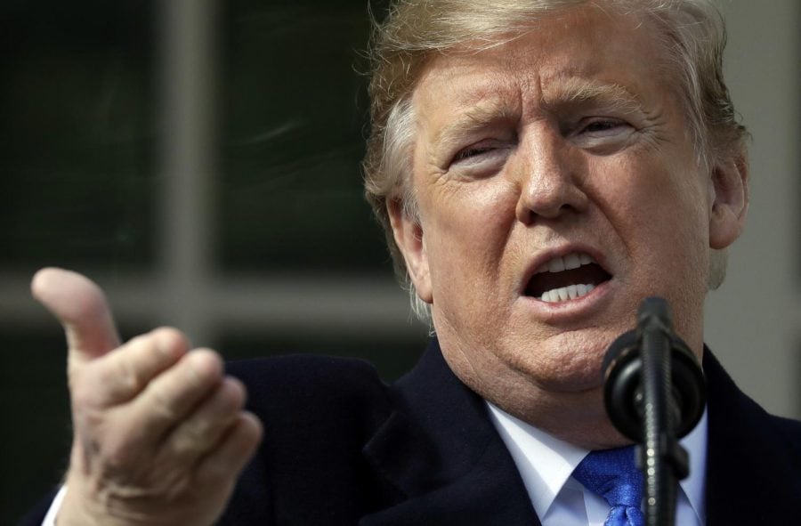 President Donald Trump speaks about border security Friday, Feb. 15, 2019, in Washington. Transparency International says the U.S. is seeing an "erosion of ethical norms at the highest levels of power."