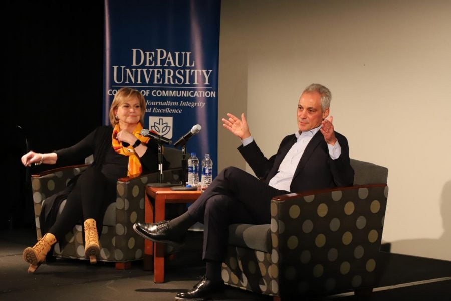 Mayor+Rahm+Emanuel+joins+journalism+professor+Carol+Marin+on+Tuesday%2C+Jan.+28+to+speak+to+students+about+the+relationship+between++journalists+and+public+officials.+