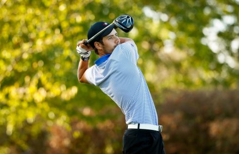 Senior golfer Bobby Thomas swings away during the Fighting Irish Classic in October, 2017. Thomas finished the tournament with a total score of 223. 