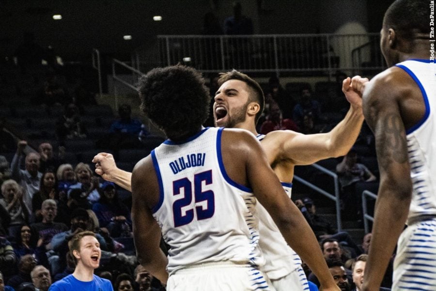 Seniors Max Strus and Femi Olujobi combined for 66 points in the Blue Demons 92-83 victory against the St. Johns Red Storm Sunday at Wintrust Arena. Richard Bodee I The DePaulia 