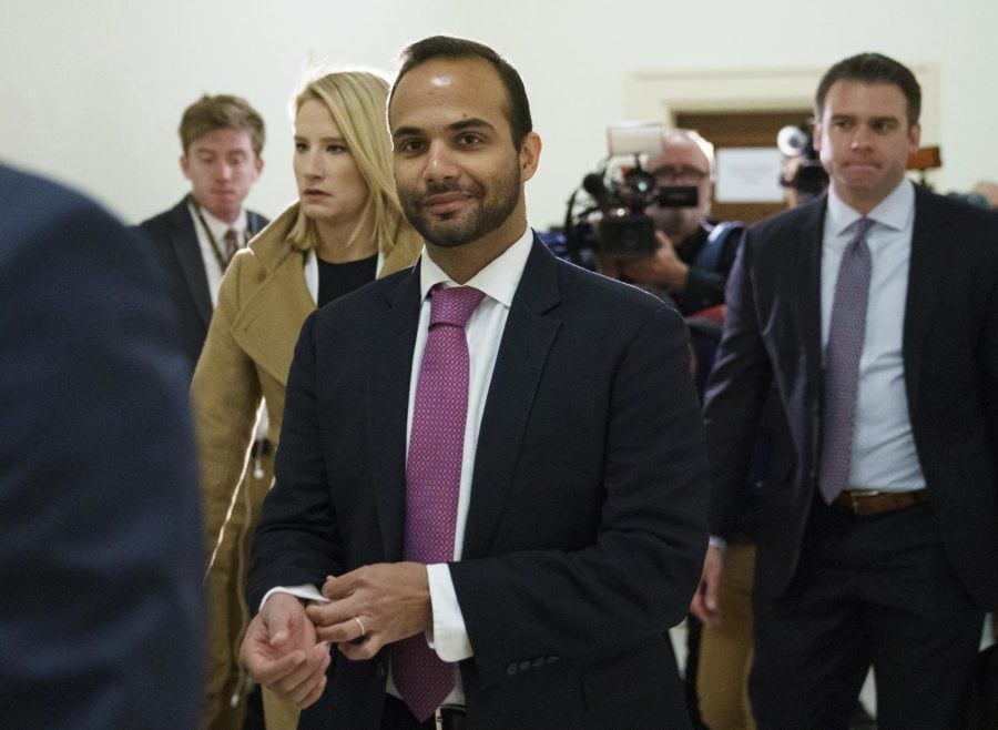 In this Oct. 25, 2018 file photo, George Papadopoulos, the former Trump campaign adviser who triggered the Russia investigation, arrives for his first appearance before congressional investigators, on Capitol Hill in Washington.