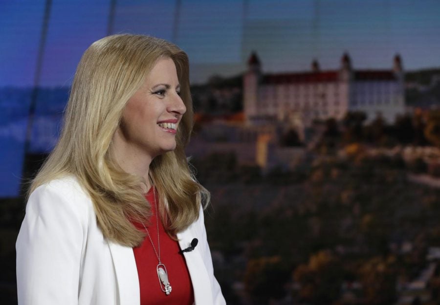 Newly elected Slovakian President Zuzana Caputova smiles in a TV studio prior a debate in Bratislava, Slovakia, Sunday, March 31, 2019. Caputova, a liberal environmental activist, has been elected as the first female president of Slovakia. The relative newcomer had 58 percent of the vote in Saturdays runoff election, topping rival Maros Sefcovic, who had 42 percent. (Petr David Josek | AP)