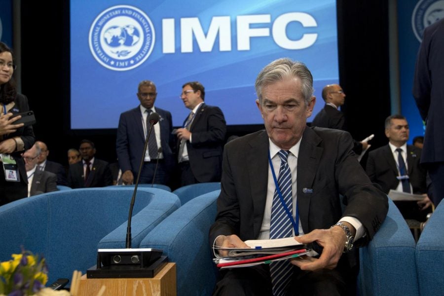 Federal Reserve Board Chair Jerome Powell during the International Monetary and Financial Committee meeting, at the World Bank/IMF Spring Meetings in Washington, Saturday, April 13, 2019.